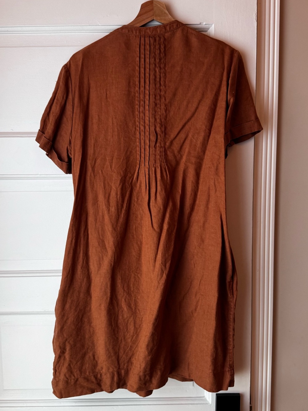 Quince 100% European Linen Short Sleeve Swing Dress - Terracotta - Picture 4 of 4